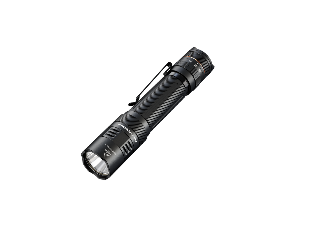 Fenix PD45R ACE flashlight viewed at an upward front angle