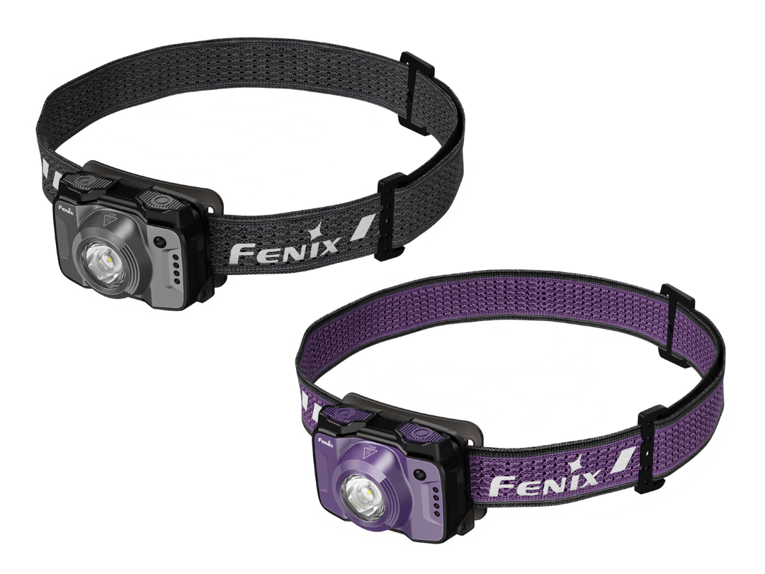 Fenix HL12R V2 Headlamp in black and purple color options
